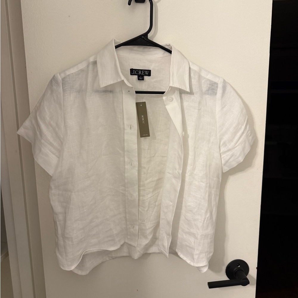 J. Crew White Linen Short-Sleeve Button-Down Shirt